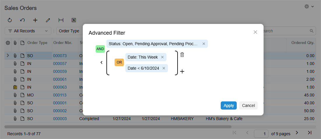 New Advanced Filtering display of Sales order Screen of Acumatica