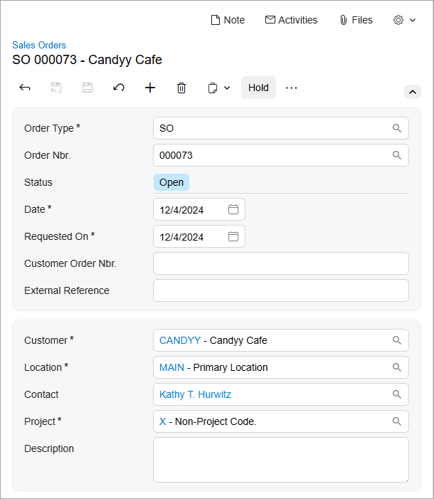 Modern UI of the Sales Order screen of Acumatica 