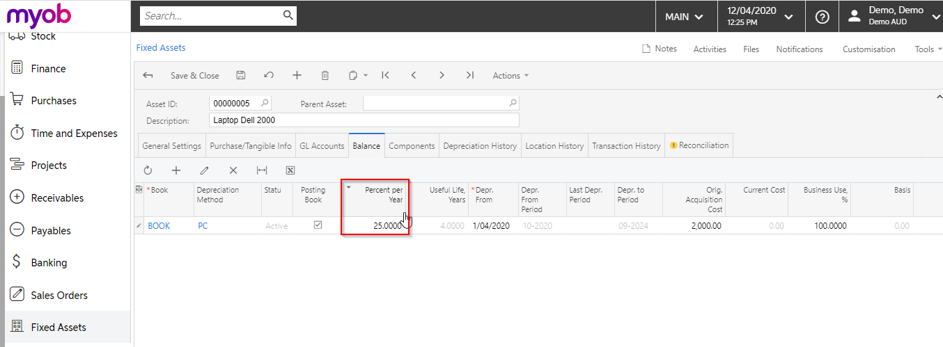 fixed assets myob 4