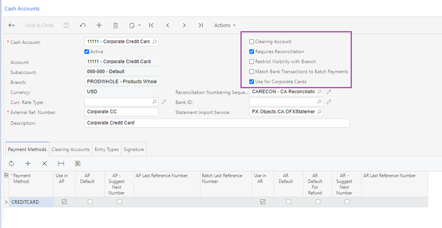 MYOB General Ledger Cash Accounts Form Feature