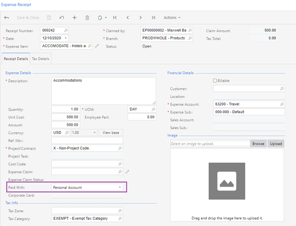 MYOB Corporate Card Personal Account