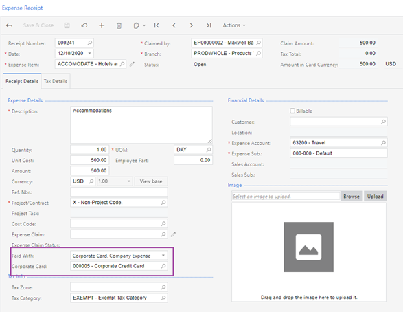 MYOB Corporate Card Personal Expense Feature