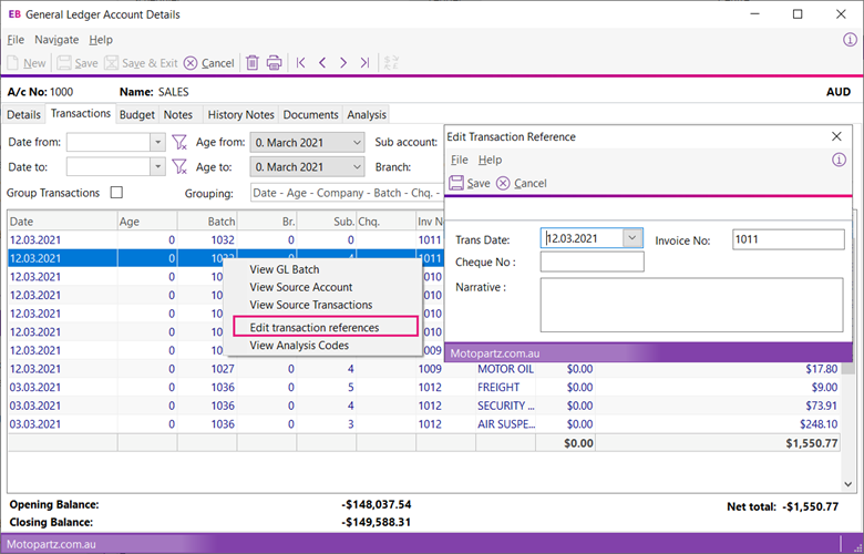 General Ledger Account Details