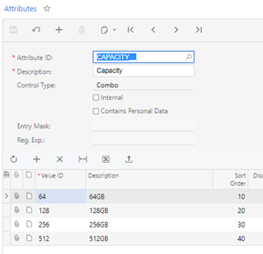 MYOB Advanced Matrix Items Capacity Attributes