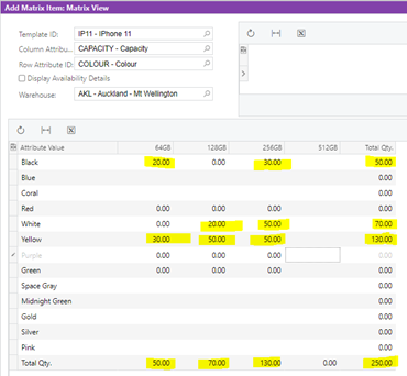 MYOB Advanced Add Matrix Item