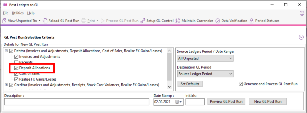 Post Ledgers to GLScreen