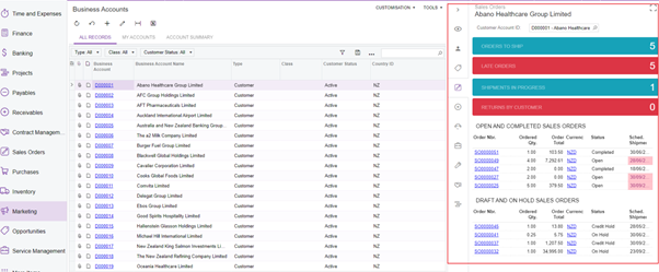 MYOB Advanced Side Panels Feature