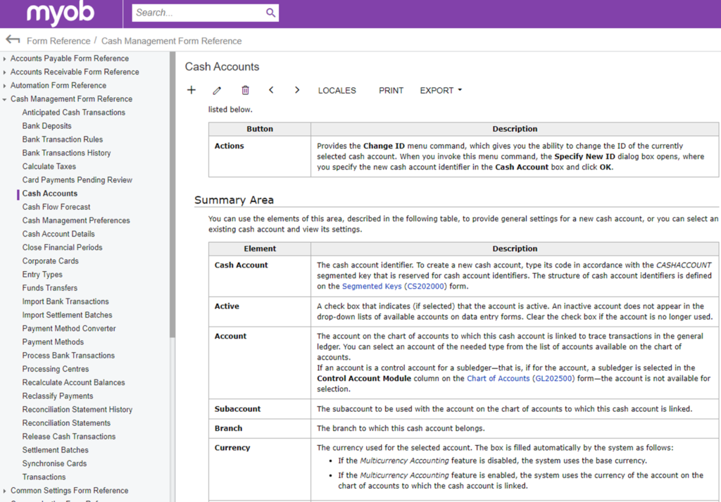 MYOB Advanced Topic Summary Help Dashboard