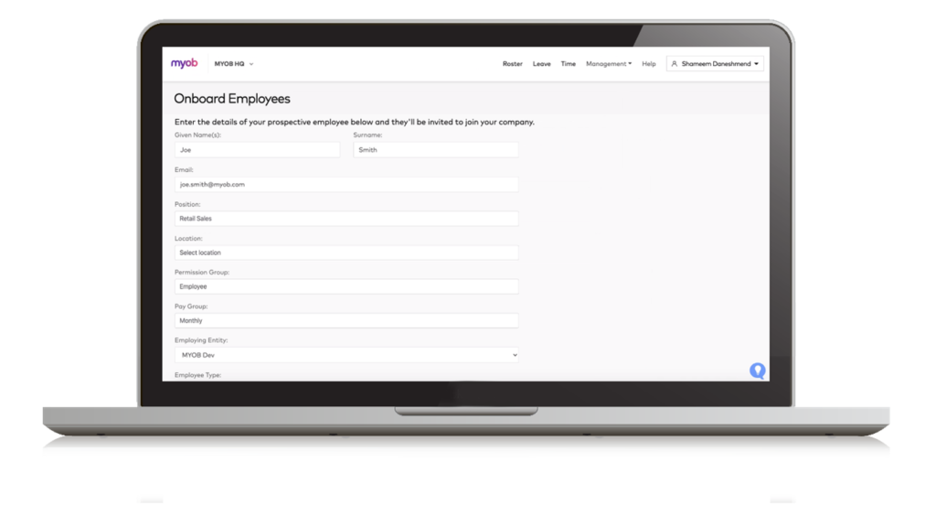 MYOB Advanced Workforce Management - Onboarding