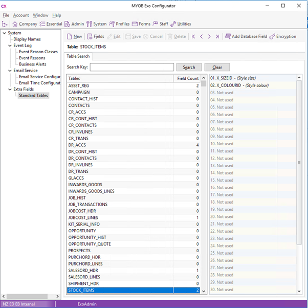 MYOB Exo Configurator Screen Layout