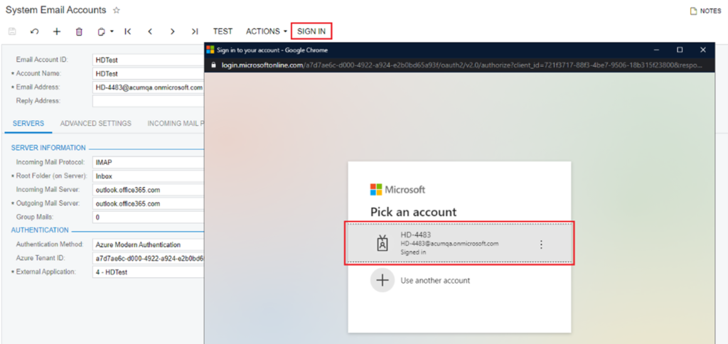 Acumatica System Email Accounts setup