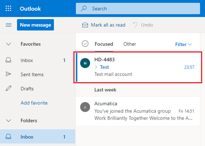 Outlook Text email
