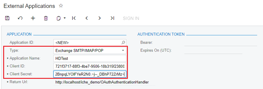 Acumatica External Application setup