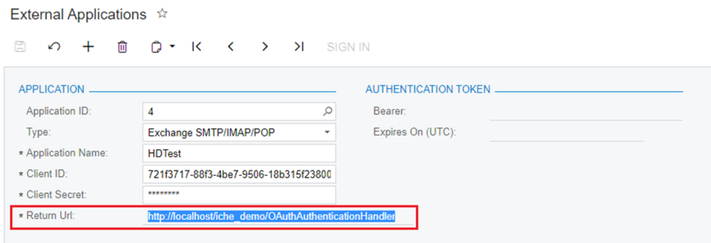 Acumatica External Application setup