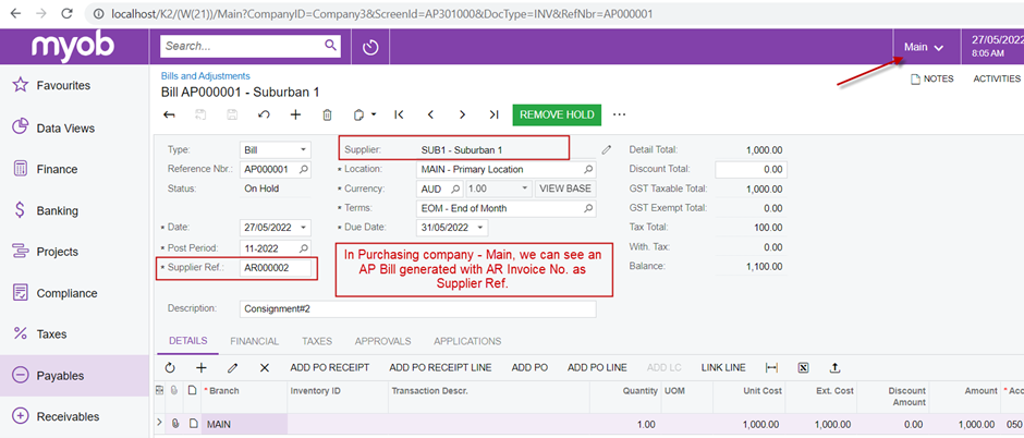 MYOB Bills and Adjustments