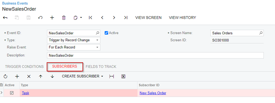 New Sales Order Subscribers task